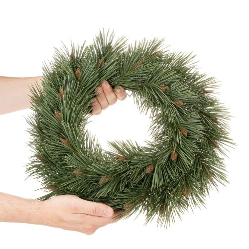 Műfenyő ágakból és tobozokból készült koszorú, 40 cm | Floristik24.hu