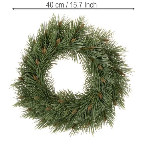 Műfenyő ágakból és tobozokból készült koszorú, 40 cm | Floristik24.hu