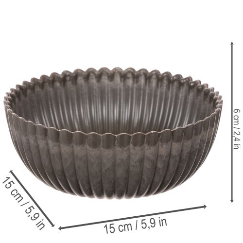 Bordázott tál, antracit, dísztál, kerek, 15 cm, 2 darab | Floristik24.hu