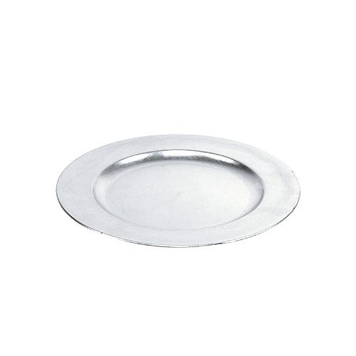 Floristik24 Műanyag tányér 25cm ezüst, ezüst levél hatású