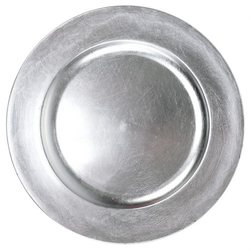 Floristik24 Műanyag tányér ezüst Ø33cm mázas hatással
