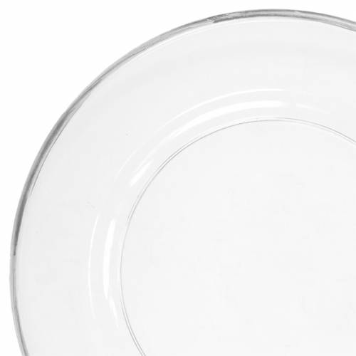 tételeket Dekoratív tányér ezüst peremmel, átlátszó műanyag Ø33cm