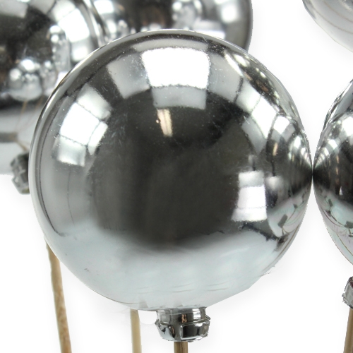 Floristik24 Karácsonyi dugó Karácsonyfa labda pálcikán ezüst, gyöngyház csillogás Ø6cm 20 db