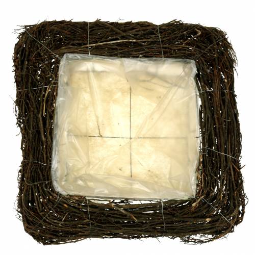 Dekoratív növénypárna természetes ágakkal, 40x40 cm - Ideális temetési és sírdíszítéshez, natúr rattan mintával