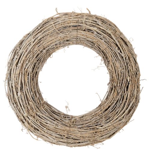 Dekoratív koszorú, rattan ágak, fehérre meszelt, kreatív tervezéshez, 50cm