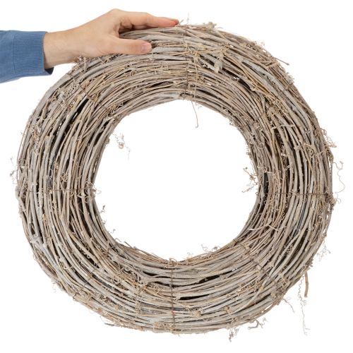 Dekoratív koszorú, rattan ágak, fehérre meszelt, kreatív tervezéshez, 50cm | Floristik24.hu