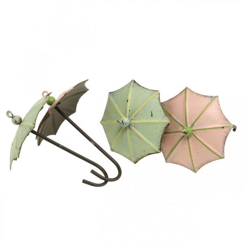 Floristik24 Akasztható esernyők, rugós dekoráció, esernyő, fém dekoráció rózsaszín, zöld H12,5cm Ø9cm 4db