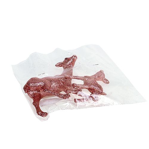 Floristik24 Szarvas őzbarna 10cm rózsaszín csillámmal