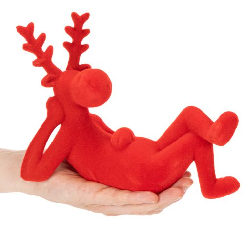 Dekoratív vörös rénszarvas figura, fekvő, modern dizájn, 24 cm, 2 darab | Floristik24.hu