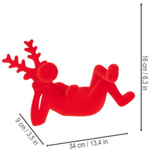 Dekoratív vörös rénszarvas figura, fekvő, modern dizájn, 24 cm, 2 darab | Floristik24.hu