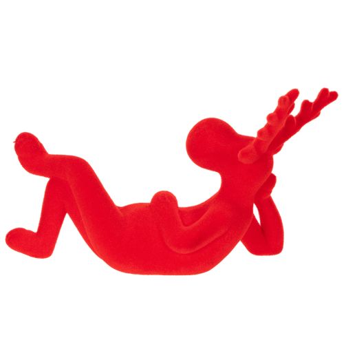 Dekoratív vörös rénszarvas figura, fekvő, modern dizájn, 24 cm, 2 darab | Floristik24.hu