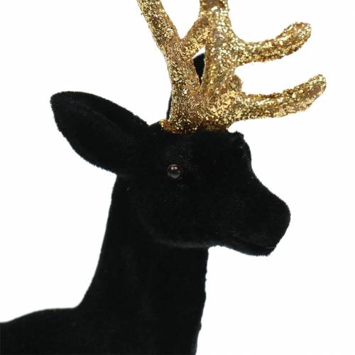 Floristik24 Dísz szarvas állományú fekete, arany 20cm 2 db