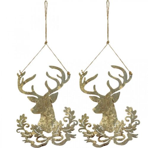 tételeket Rénszarvas függeszthető, karácsonyi dekoráció, szarvasfej, fém medál arany antik megjelenés H23cm 2 db