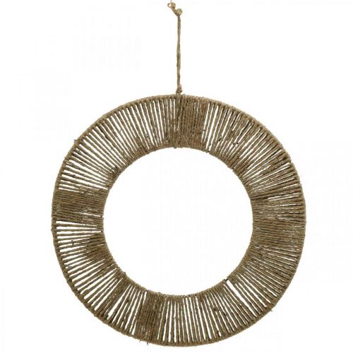 Díszgyűrű akasztáshoz, fali dekoráció, nyári dekoráció, gyűrűvel borított natúr szín, ezüst Ø39,5cm