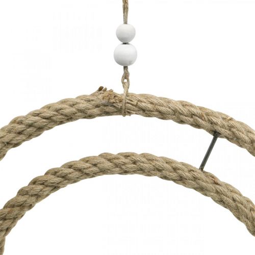 tételeket Dupla díszgyűrű, bohém stílusú, fali és ablakdekoráció, juta fémgyűrű, natúr ezüst színű, Ø41cm