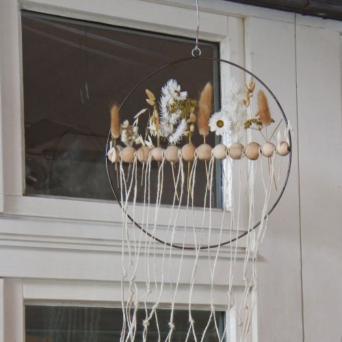 tételeket Díszgyűrű, fém, fa gyöngyök, Ø30cm, fekete, fehér, natúr, 4 db-os készlet