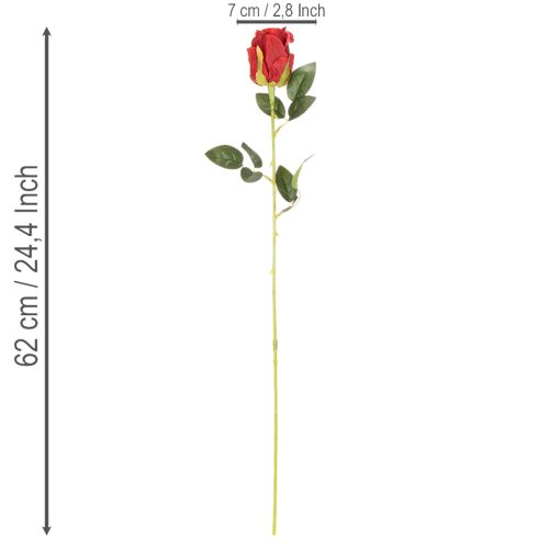 Műrózsa hosszú szárral, piros művirág, 62cm, 12 darab | Floristik24.hu