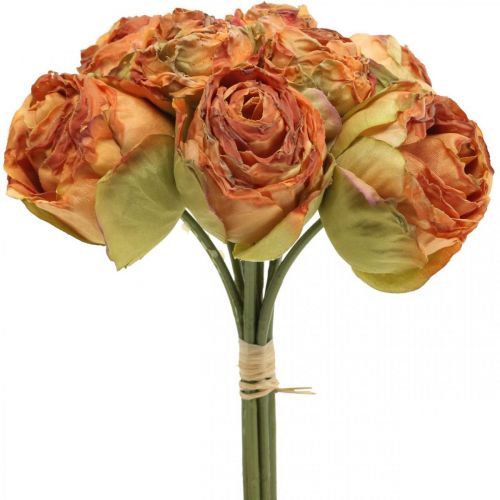 Floristik24 Rózsafürt, selyemvirág, műrózsa narancs, antik megjelenés L23cm 8db