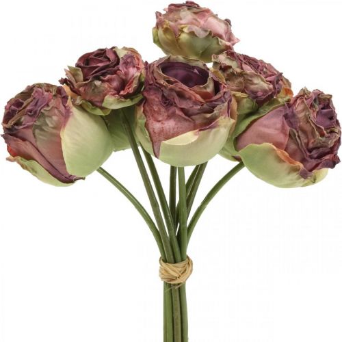 Roses antik rózsaszín, selyem virágok, művirágok L23cm 8db
