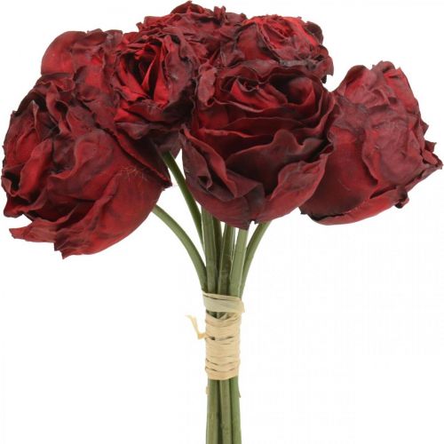 Floristik24 Műrózsa piros, selyemvirág, rózsacsokor L23cm 8db