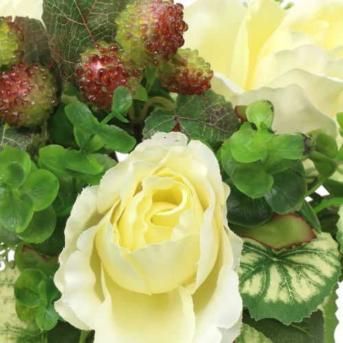 Fehér rózsa/hortenzia csokor bogyókkal 31cm