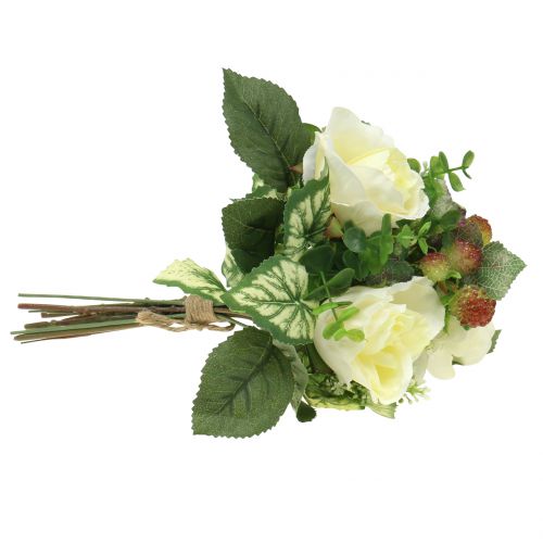Floristik24 Fehér rózsa/hortenzia csokor bogyókkal 31cm