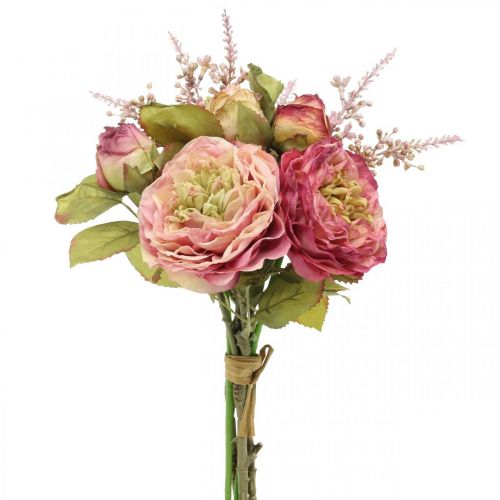 Roses selyem virágok őszi csokor rózsaszín, lila H36cm
