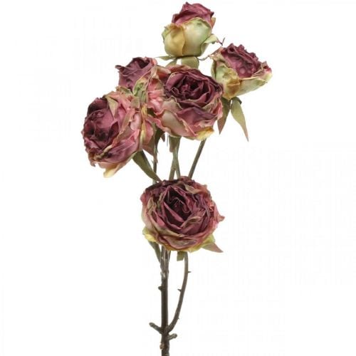 Műrózsa, asztaldísz, művirág rózsaszín, rózsaág antik megjelenés L53cm