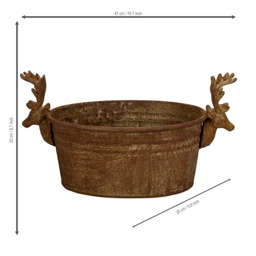 Dekoratív tál, rénszarvasfej, ovális, rozsdaszínű, rusztikus, 41cm | Floristik24.hu