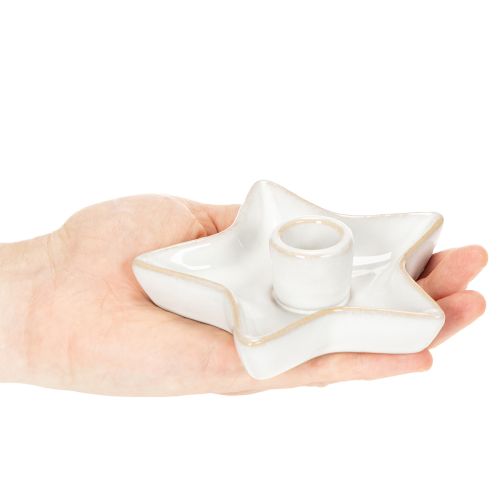Kerámia csillag alakú gyertyatartó, fehér, kúpos gyertyákhoz, 12 cm, 2 darab | Floristik24.hu