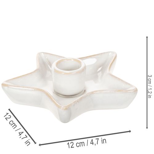 Kerámia csillag alakú gyertyatartó, fehér, kúpos gyertyákhoz, 12 cm, 2 darab | Floristik24.hu