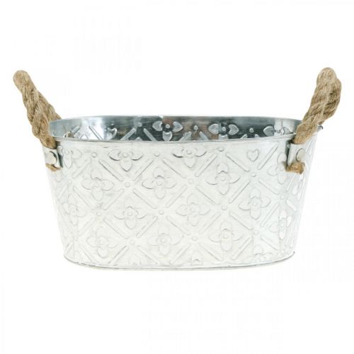 Floristik24 Dekoratív tál ovális ezüst fogantyúkkal fém növényi tál 22,5×13,5cm