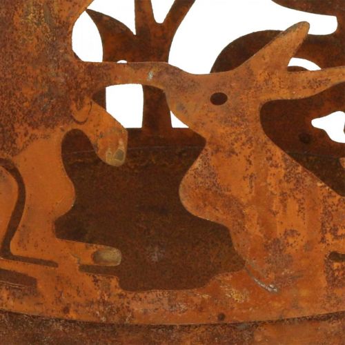 Floristik24 Fém tál nyulakkal, húsvéti díszekkel, patina ültetéshez ültető Ø18cm H19,5cm