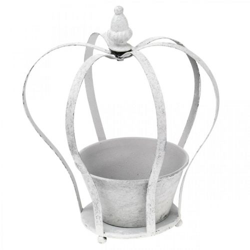 Floristik24 Dekoratív korona ültetéshez, kopott sikkes, fém korona, kerti dekoráció fehérre mosott, 2db-os készlet