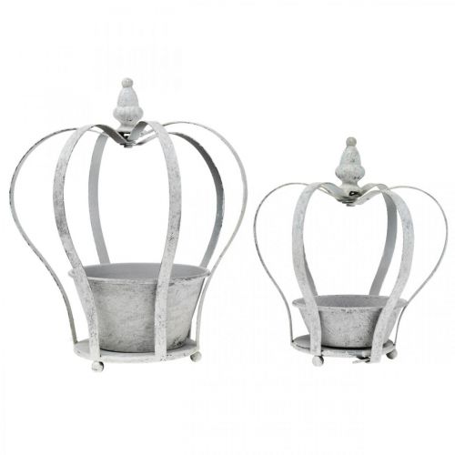 Floristik24 Dekoratív korona ültetéshez, kopott sikkes, fém korona, kerti dekoráció fehérre mosott, 2db-os készlet