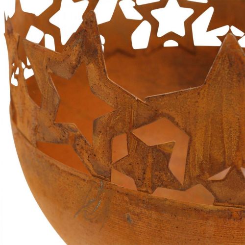 Floristik24 Fém tál csillagokkal, karácsonyi dekorációval, dekoratív edénypatinával Ø25cm H20,5cm