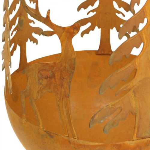 Floristik24 Fém tál szarvassal, erdődísz adventre, díszedény rozsdamentes acél Ø25cm H29cm