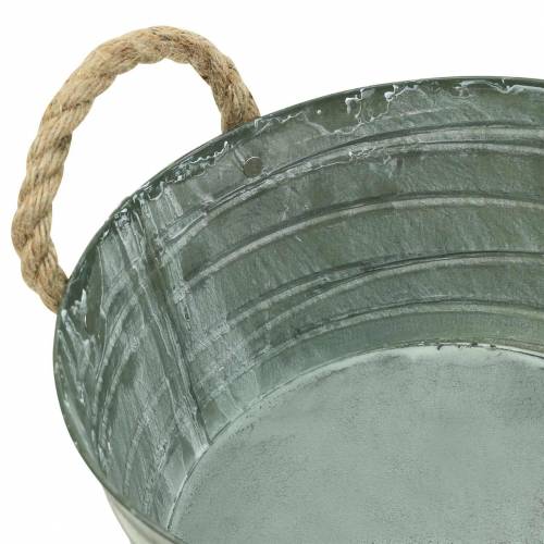 Floristik24 Cink tál feltekerő minta kötélfogantyúkkal fehérre mosva Ø21cm H11cm