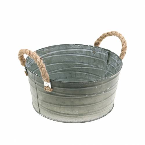 Floristik24 Cink tál feltekerő minta kötélfogantyúkkal fehérre mosva Ø21cm H11cm