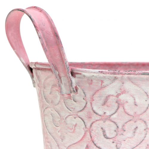 Floristik24 Cink kádas virágtartó rózsaszín dekorral, mosva 18,5cm x 11cm H9cm