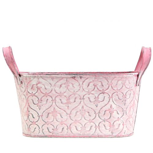 Floristik24 Cink kádas virágtartó rózsaszín dekorral, mosva 18,5cm x 11cm H9cm