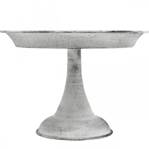 Floristik24 Dekoratív tál talpas díszítőlappal fém fehér Ø22cm H15,5cm