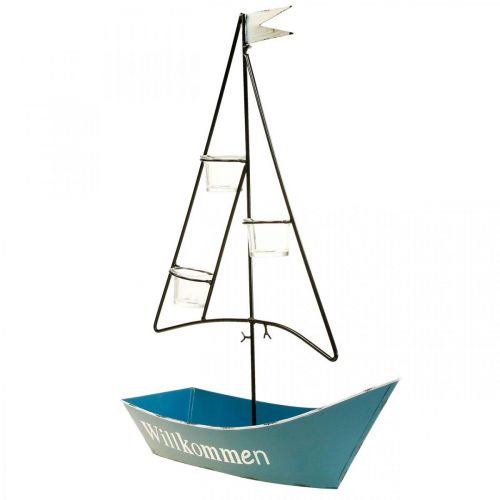 tételeket Lámpás fém hajó tengeri dekoráció kék 38x14x55cm