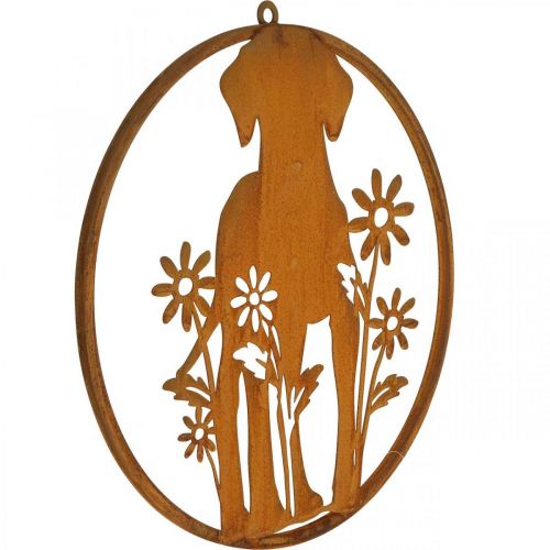 Floristik24 Fém jelű patinás kutya virágokkal Ø38cm