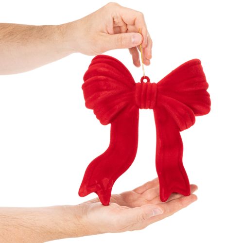 Piros díszes masni akasztásra, bolyhosított karácsonyfadísz, 22cm | Floristik24.hu