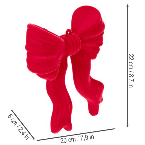 Piros díszes masni akasztásra, bolyhosított karácsonyfadísz, 22cm | Floristik24.hu
