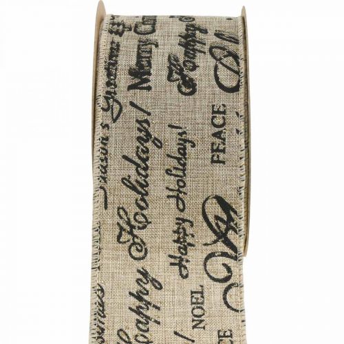 Szalag széles Merry Christmas Szalag Jute Bézs, Arany 63mm 8m