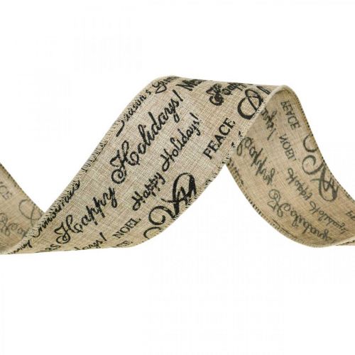 Floristik24 Szalag széles Merry Christmas Szalag Jute Bézs, Arany 63mm 8m