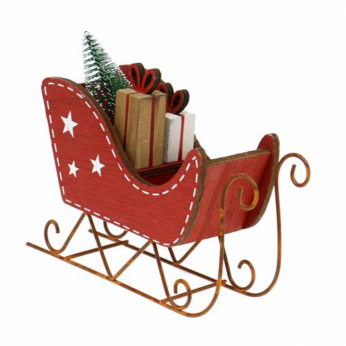 Floristik24 Szánkó fa piros 15,5cm x 15cm x 6cm