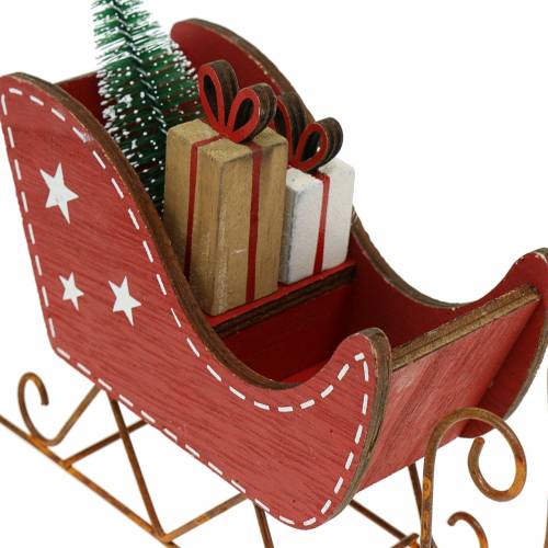 Floristik24 Szánkó fa piros 15,5cm x 15cm x 6cm